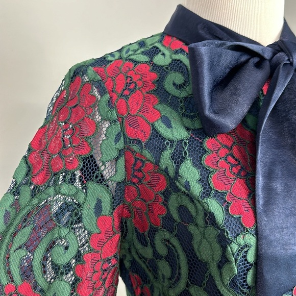 NWT The Moon Collection Green Lace Floral Neck Bow Dress Sz M - Picture 6 of 12